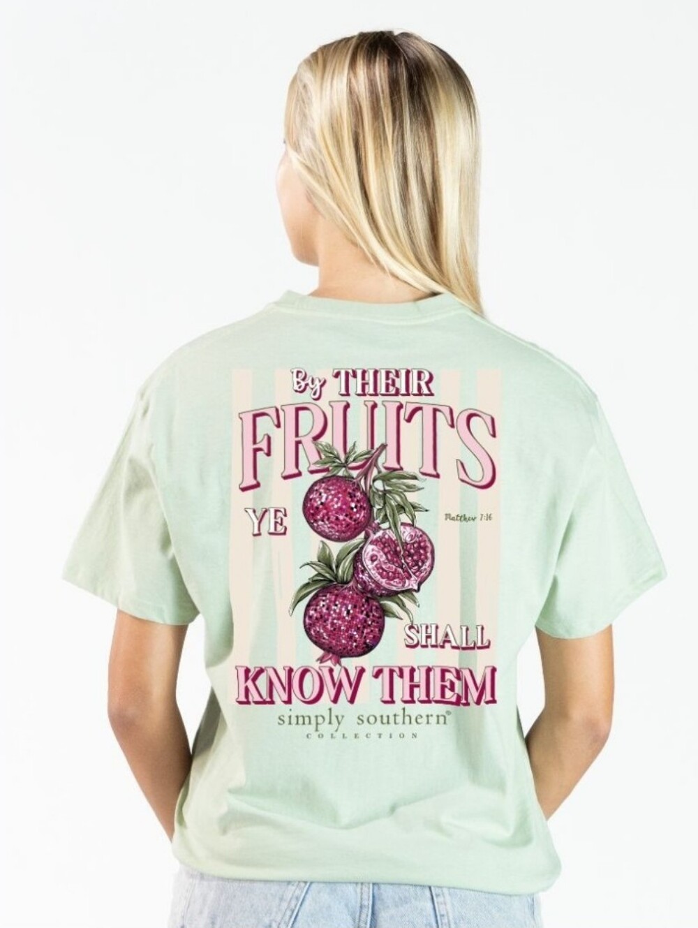 NWT Simply Southern "Matthew 7:16📖 By Their Fruits ... Graphic T-Shirt" Fern XL